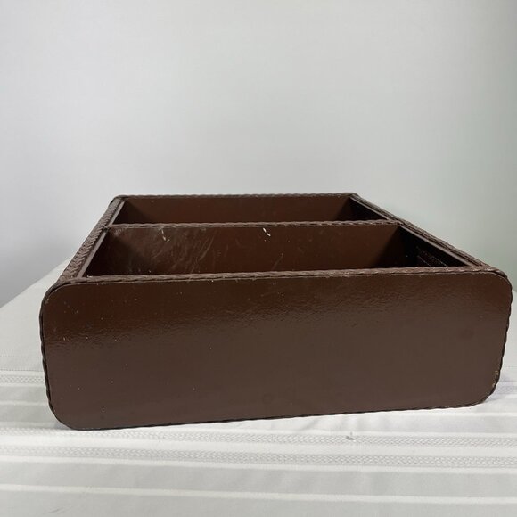 VTG 70s Brown Faux Wicker Wall Trinket Shelf Two Tier Hanging Mid Century Boho - Picture 10 of 13